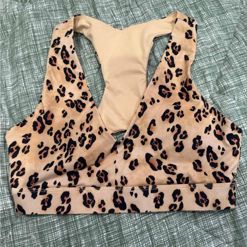 Fabletics Leopard Print Sports Bra - Tan and Black